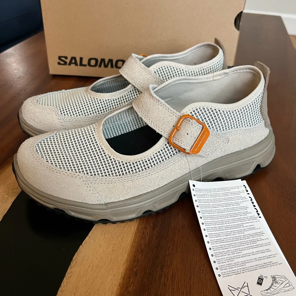 Salomon Men's Beige Suede & Mesh Trail Slip-On Sneakers with Orange Accent